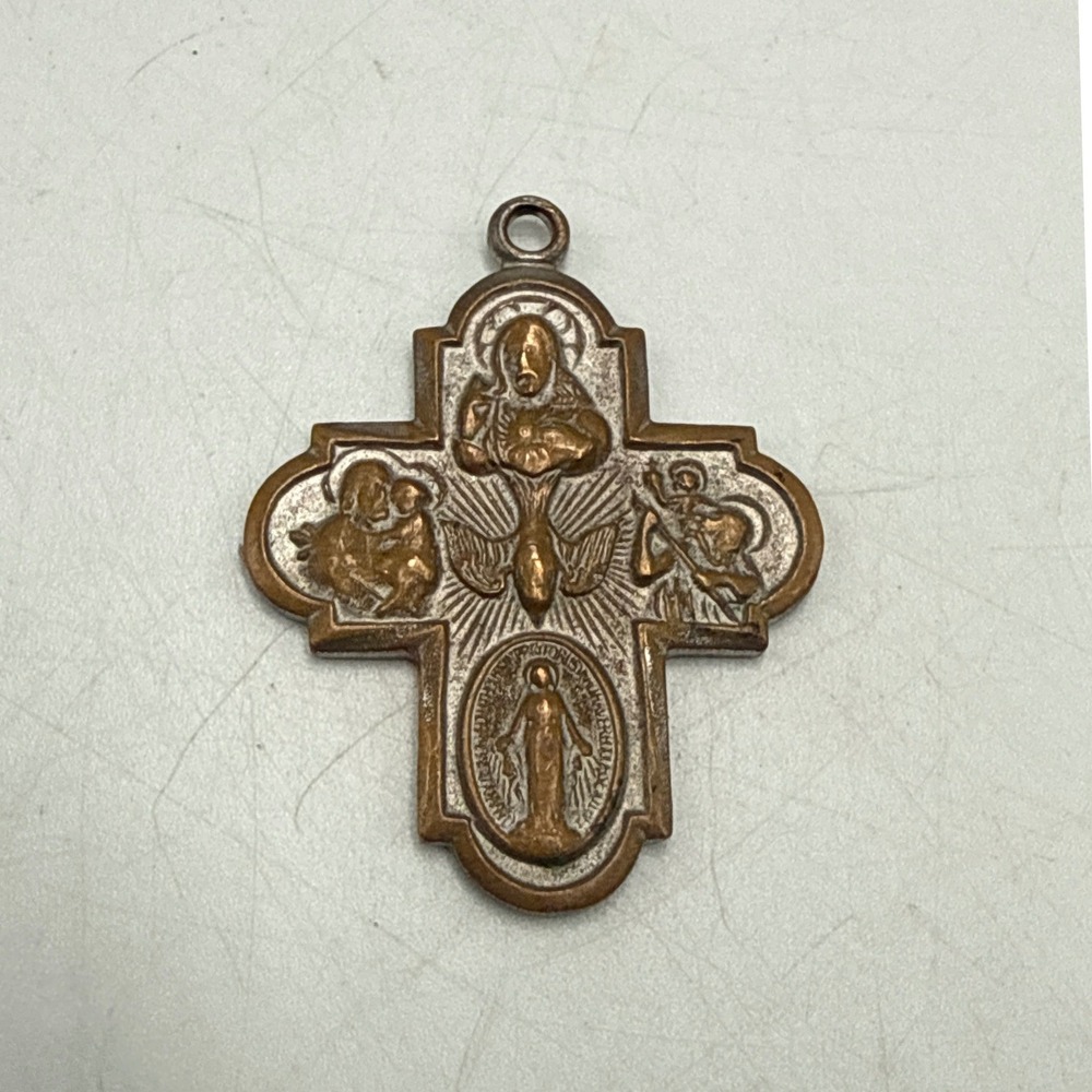 VTG Catholic Four-Way Cross Medal Pendant I Am A Catholic Call A Priest 1.25"